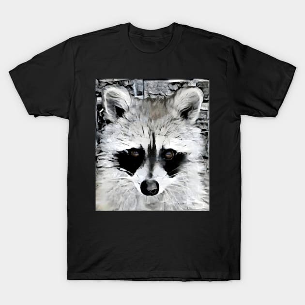 Raccoon Black and White Spray Paint Wall T-Shirt by Nuletto